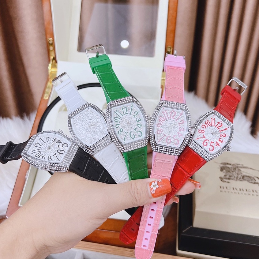 Đồng hồ nữ Franck muller full đá, dây da cao cấp sang trọng - Frank muller geneve bảo hành 12 tháng