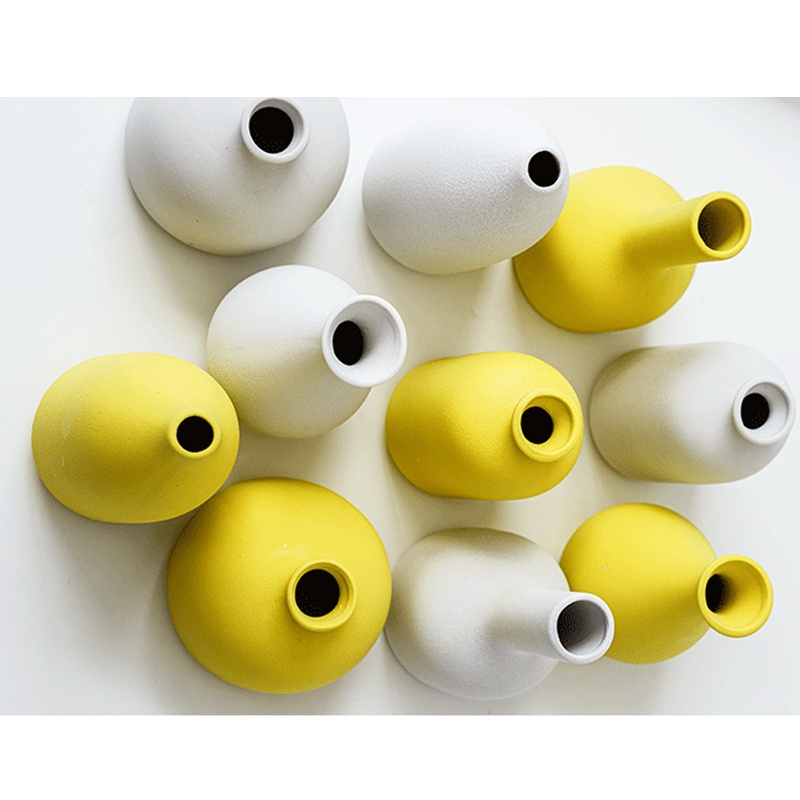 Lọ Hoa Bằng Gốm Màu Vàng Đơn Giản Hiện Đại Phong Cách Bắc Âu Trang Trí Nhà Cửa