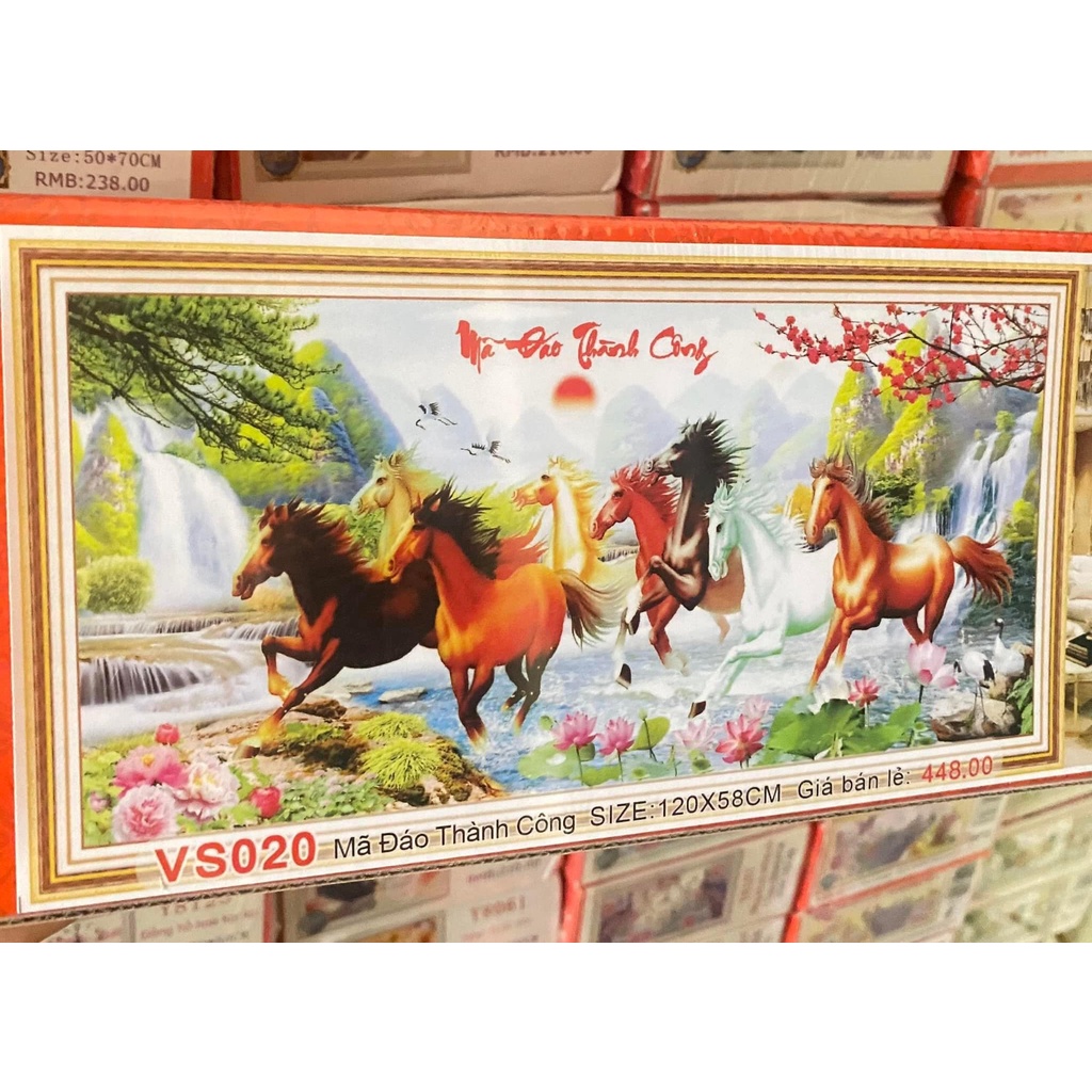 Tranh đính đá mã đáo thành công KT:120x58cm,160x70cm. Tranh gắn đá chưa gắn.