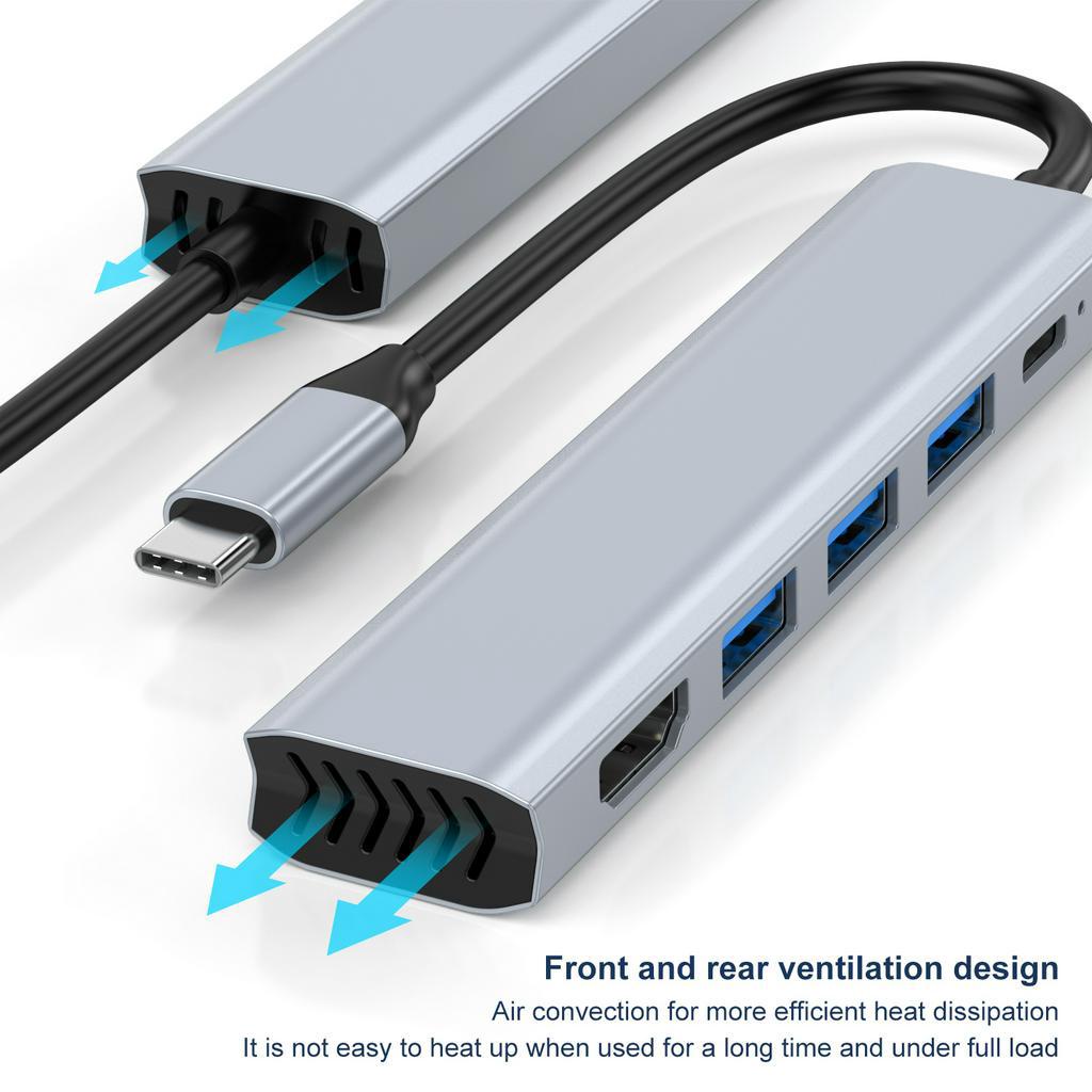 Bộ Chia Cổng Type-C Sang HDMI 4K USB3.0 USB2.0 PD 5 Trong 1 Đa Năng