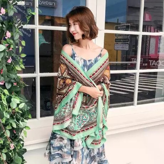 Khăn choàng du lịch biển khăn choàng boho in hoạ tiết thổ cẩm