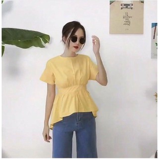 Áo kiểu hở lưng màu vàng, màu đen