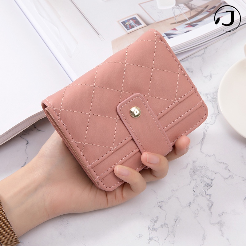 Ví da PU dáng ngắn cầm tay gập đôi có khóa kéo mini đựng thẻ tiền xu tiền mặt phong cách Hàn Quốc cao cấp cho nữ