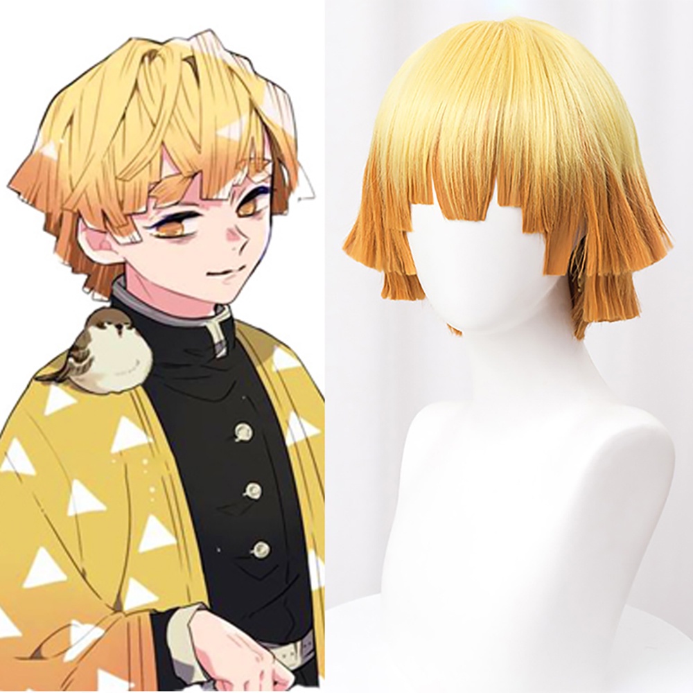 Bộ tóc giả ngắn xoăn nhuộm màu vàng cam hóa trang nhân vật anime Agatsuma Zenitsu cho nam