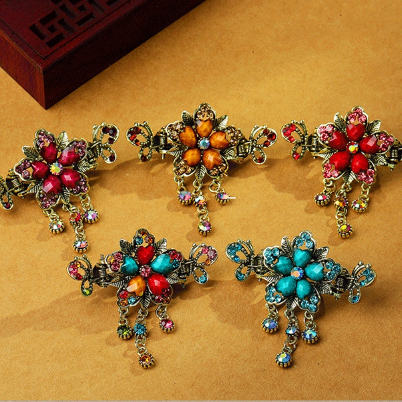 Kẹp Tóc Ruy Băng Đính Hình Bướm Tua Rua Kiểu Hán Phục Cổ Điển