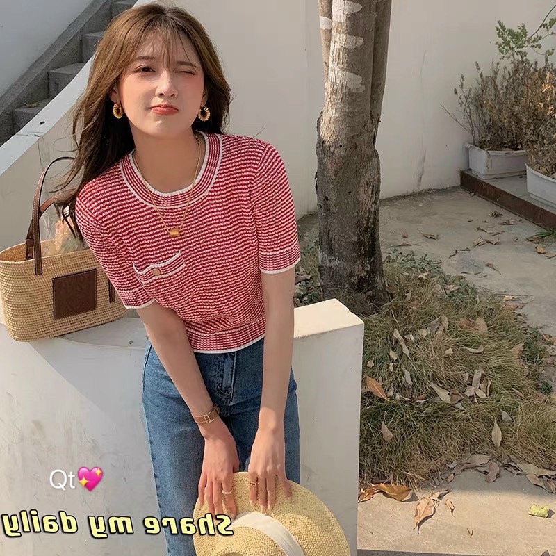 Áo len cổ tròn túi ngực ngắn tay co giãn nhiều màu AL1554 - NhiNhi Shop