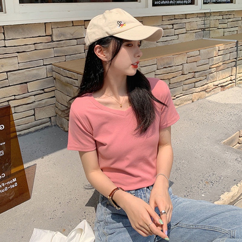 Áo Thun Ngắn Tay Màu Trơn Thời Trang Hàn Quốc