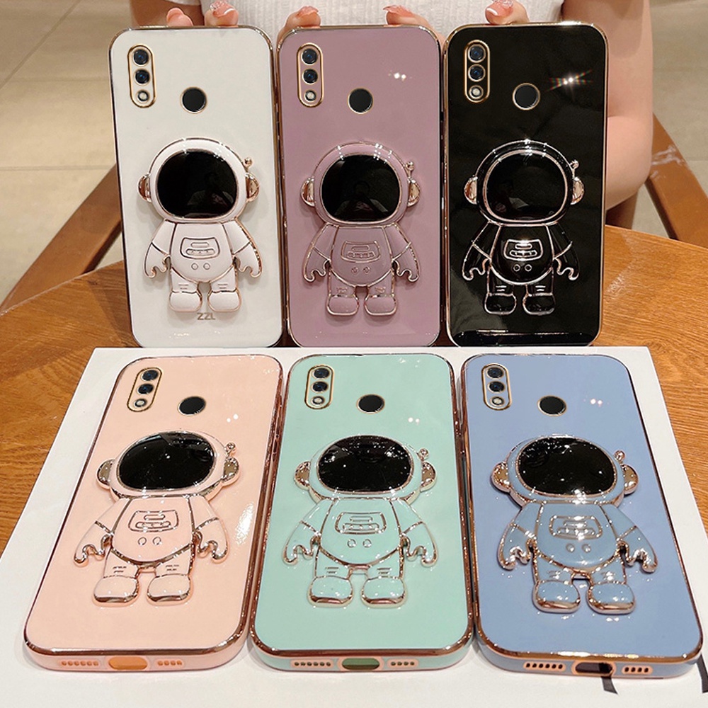 Ôp Điện Thoại Silicon Dẻo Vuông Mạ Màu Kèm Giá Đỡ Đứng Hình Phi Hành Gia Cho huawei honor 8x x10 x20 x30 x30i 10 lite 20 Ốp