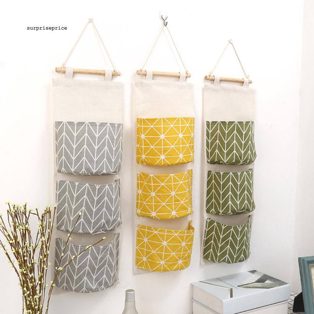 Túi vải treo tường 3 ngăn đựng vật dụng tiện lợi