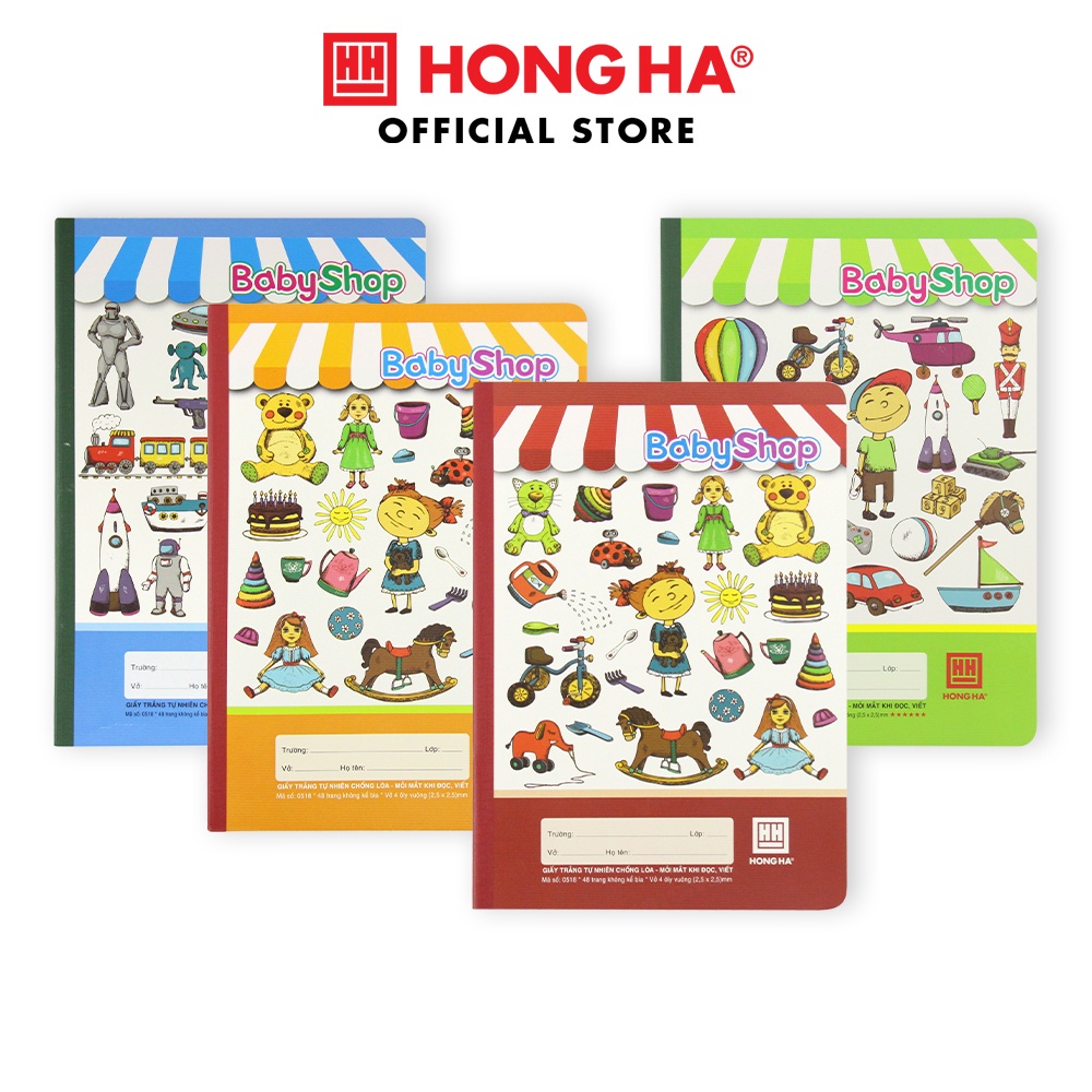 (5q) Vở 4 ô ly 48 trang Hồng Hà Baby Shop 0518 ĐL100gms - chống lóa - vpp Diệp Lạc (sỉ/lẻ)