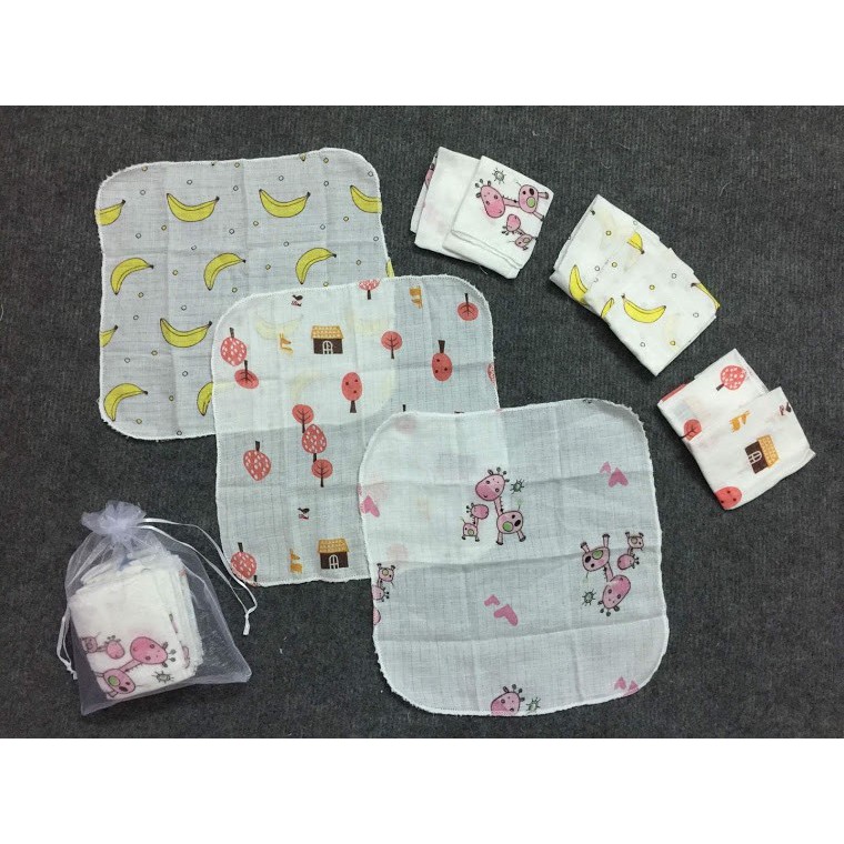 Set 10 khăn sữa ADEN Cotton 28x28cm, khăn sữa 2 lớp mềm mại thoáng mát cho bé - Monnie Kids