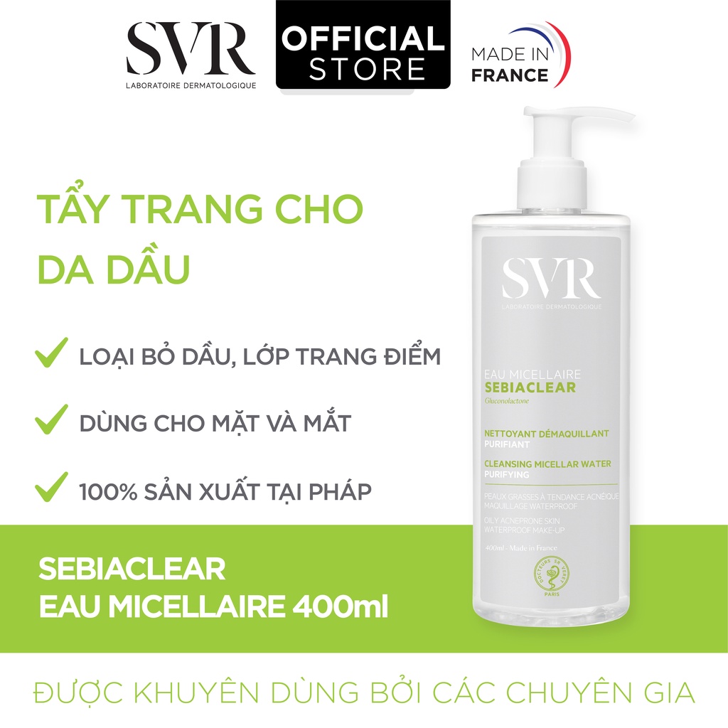 Nước làm sạch da, tẩy trang và giúp loại bỏ dầu SVR SEBIACLEAR Eau Micellaire 400ml