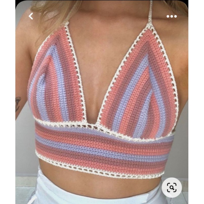 Áo cúp ngực phối màu móc len_handmade