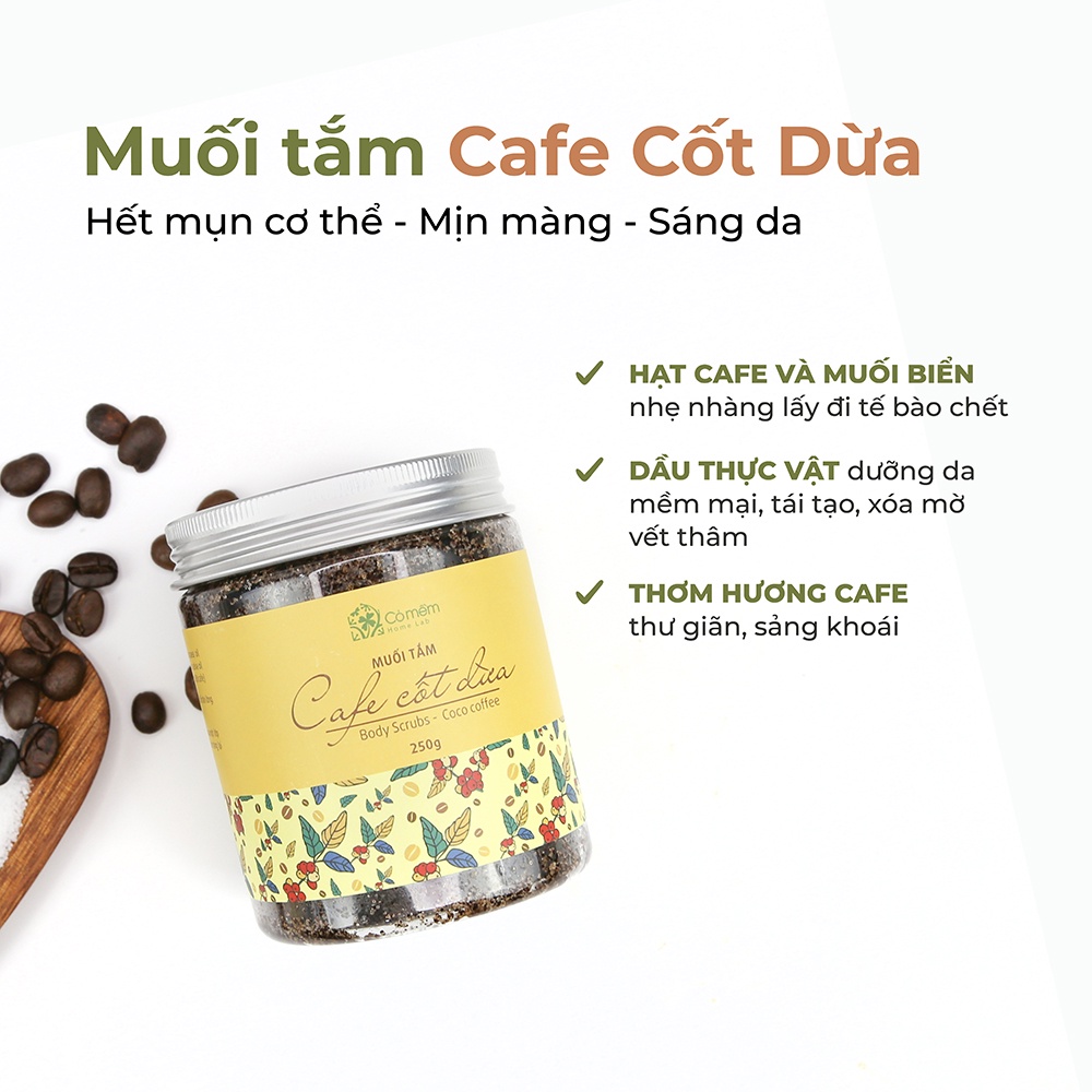 Muối Tắm Tẩy Da Chết Body Cafe Cốt Dừa Giúp Body Sáng Mịn Cỏ Mềm 250g