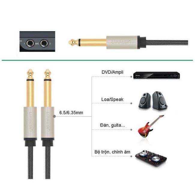 Cáp Audio 6.35mm Mono Jack Mạ Vàng Dài 2M Ugreen 10638