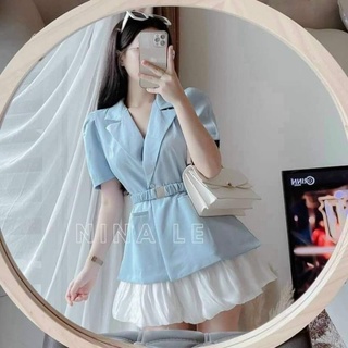 SET VEST XANH CHUN EO CHÂN VÁY XÒE