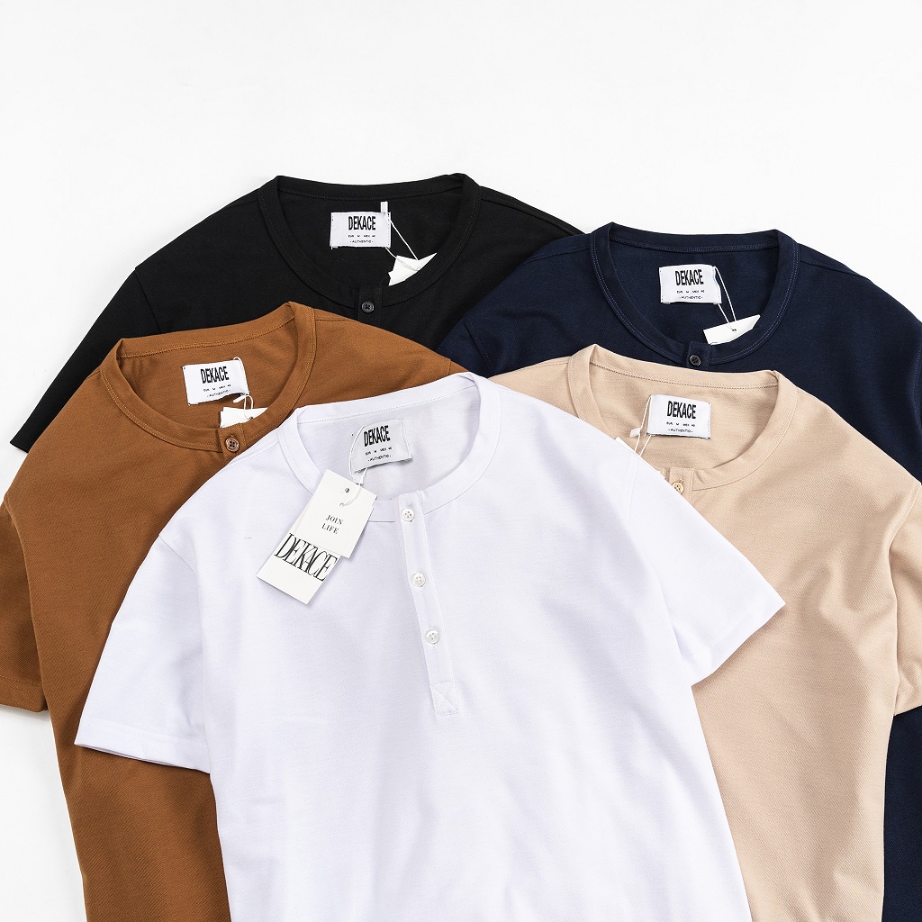 Áo Thun Cổ Henley Cộc Tay Dekace Vải Cotton Thun Dày Dặn Co Giãn