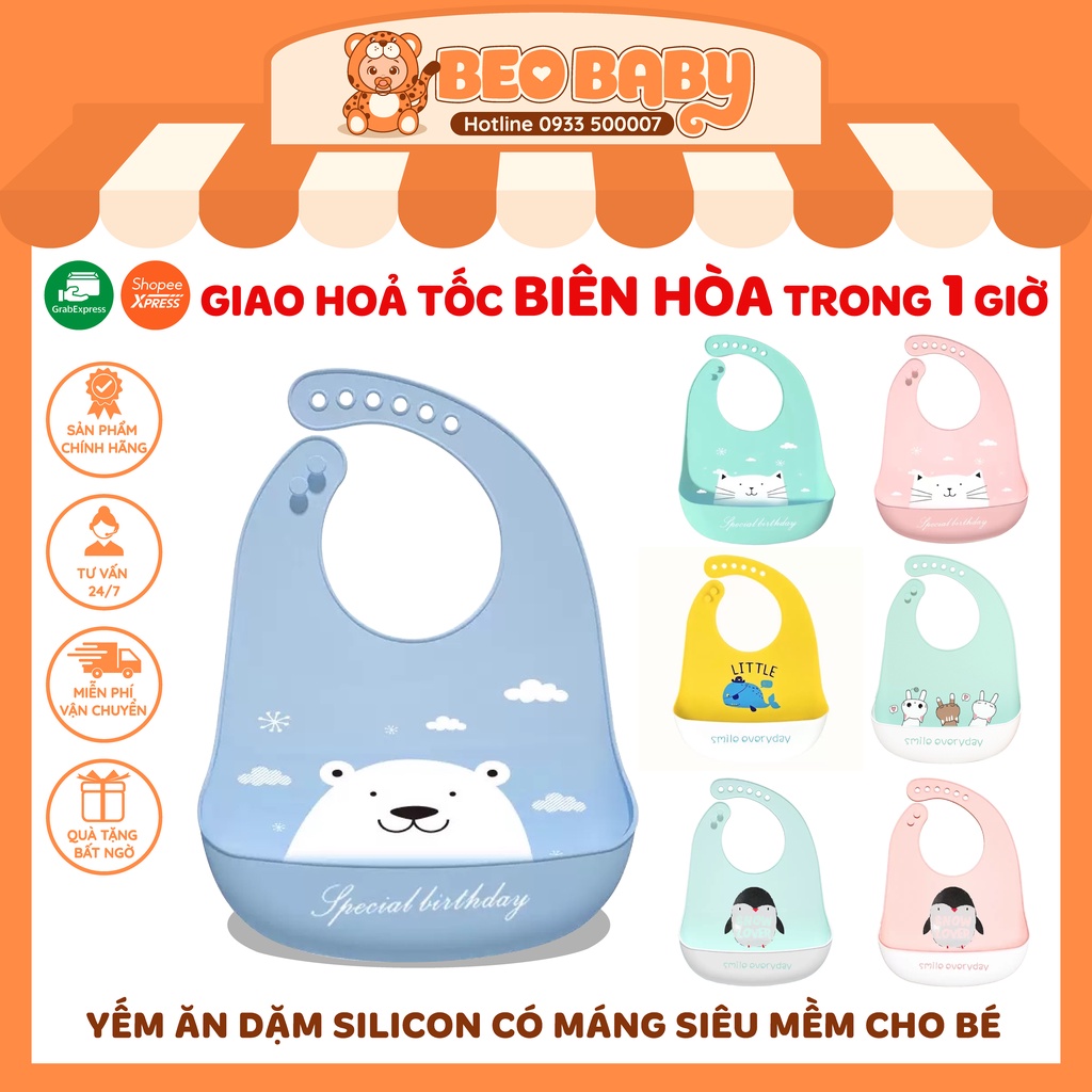 Yếm Ăn Dặm Có Máng Silicon Không Bám Bẩn, Siêu Mềm Cao Cấp Cho Bé Yêu Ăn Dặm
