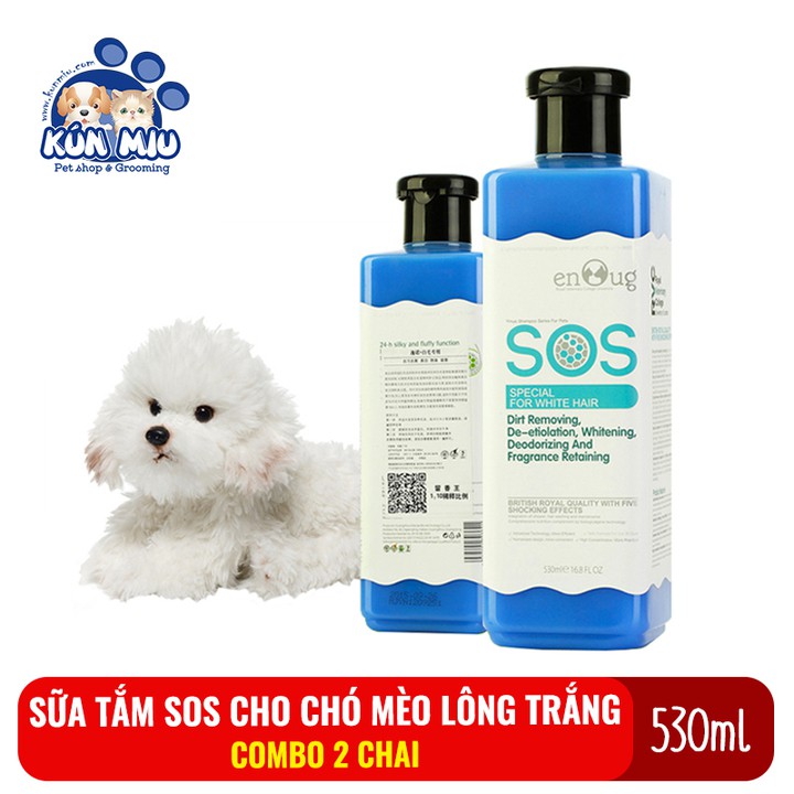 2 chai Sữa tắm SOS cho chó mèo lông trắng 530ml Chai màu xanh hàng chính hãng