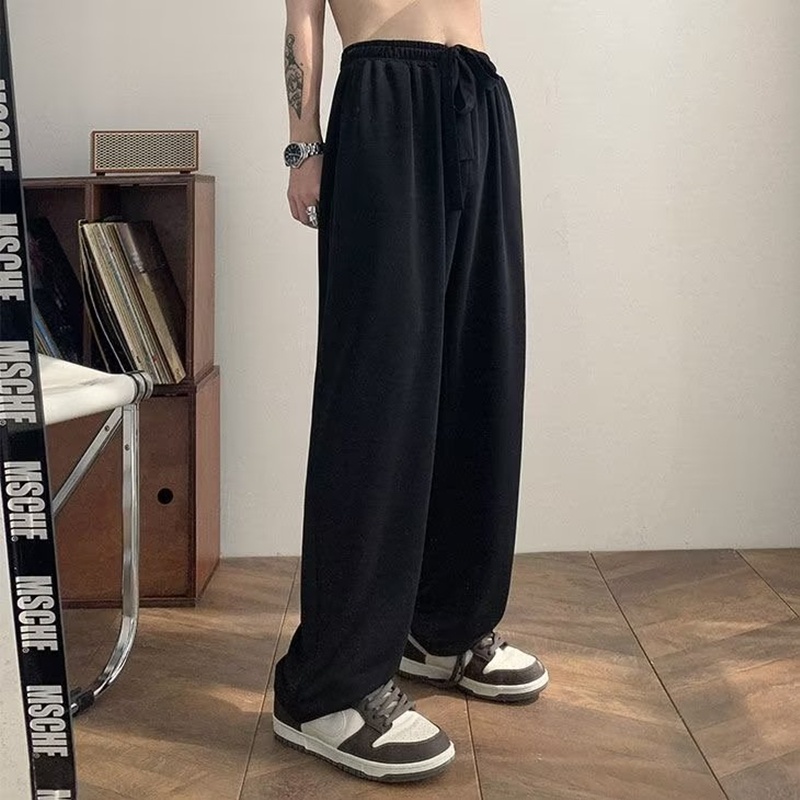 [M-3XL] Quần Dài Ống Rộng Vải Lụa Lạnh Màu Nâu Thời Trang Đường Phố Mùa Hè Mỏng Dành Cho Nam