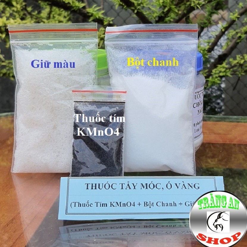 Combo SET Thuốc Tầy Quần Áo Bộ 3 Gói Gồm Thuốc Tím + Bột Chanh + Giữ Màu, Tẩy Mốc Ố Vàng Quần Áo Trắng và Màu