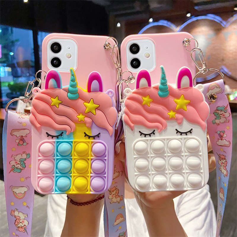 Ốp lưng ví bông hình kì lân 3D cho điện thoại For iPhone 11 Pro Max 12 X XR XS 6S 7 8 Plus