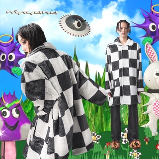 Áo khoác lông dáng dài checkerboard coat