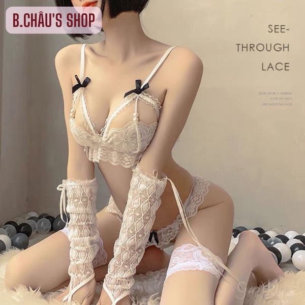 Bộ đồ lót ren đính nơ | Nội y sexy gợi cảm SX03