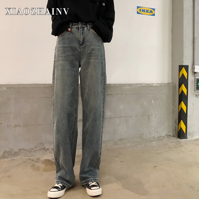 Quần Denim Xiaozhainv Lưng Cao Ống Suông Phong Cách Cổ Điển Thời Trang Hàn Quốc Cho Nữ