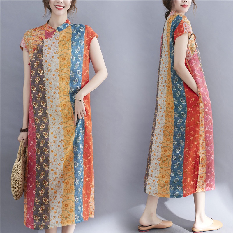 ☻ L O T U S ☻ Đầm Sườn Xám In Hoa Văn Plus Size CAL1739