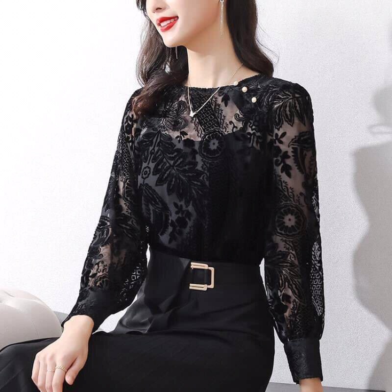 Áo sơ mi ren lụa nữ cao cấp kiểu dáng sang trọng QCNP3913