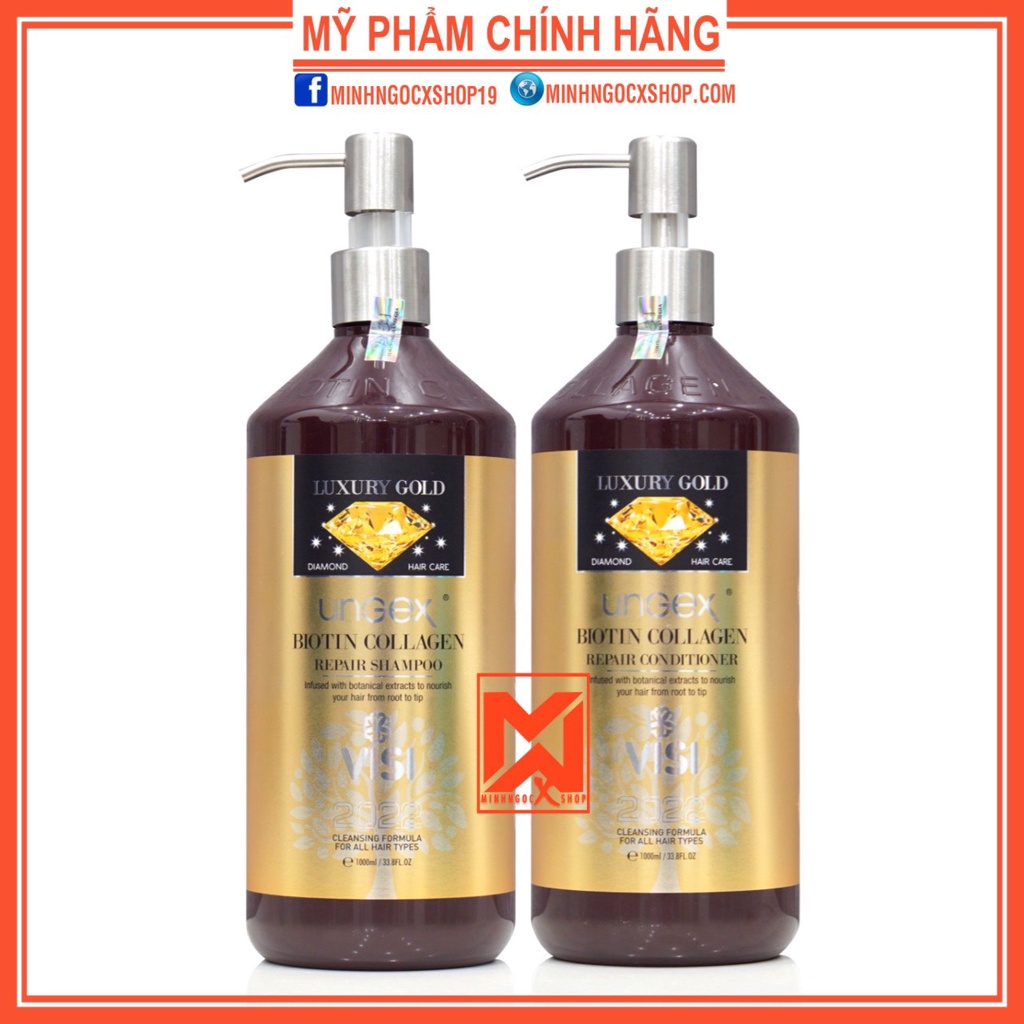 Combo dầu gội xả BIOTIN & COLLAGEN Luxury Perfum màu vàng 1000ml - hương nước hoa GUCCI