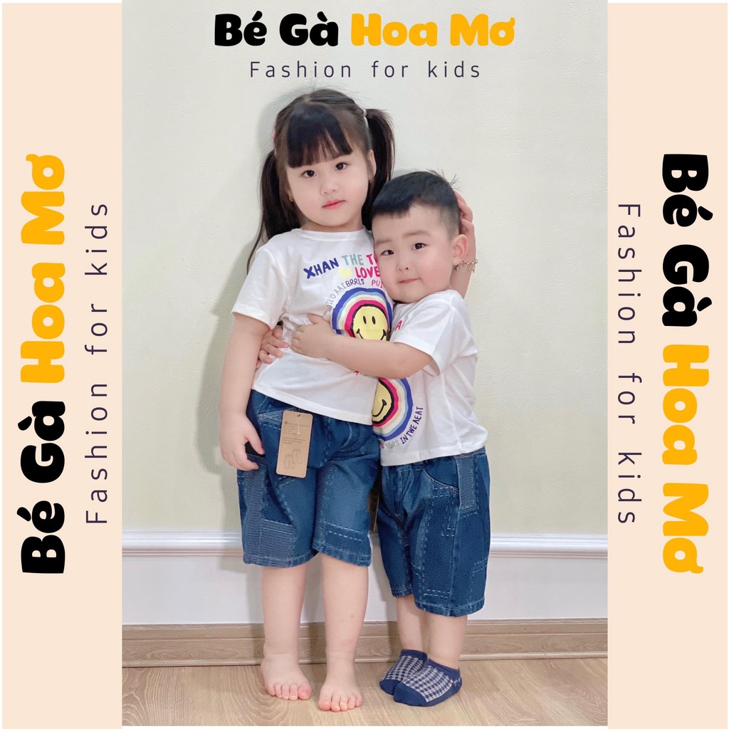Set áo phông Smile quần bò - Áo phông trẻ em Bé Gà Hoa Mơ