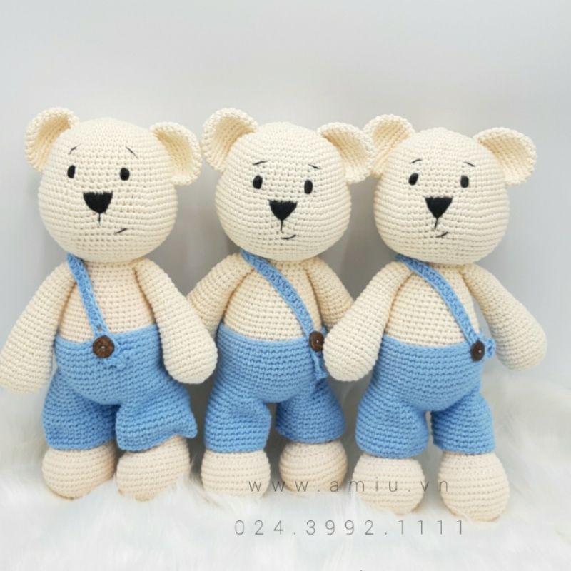 Gấu bông handmade - Gấu bông dễ thương quà tặng độc đáo cho bé yêu - Gấu quần yếm lệch handmade - SP000036