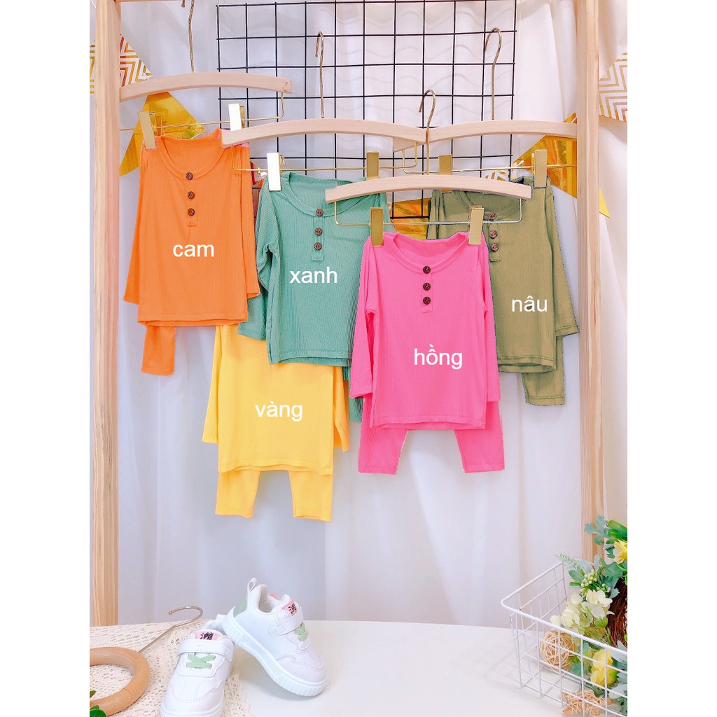 Đồ bộ quần áo dài tay cho bé - Bộ tăm cúc trơn cho bé AM800