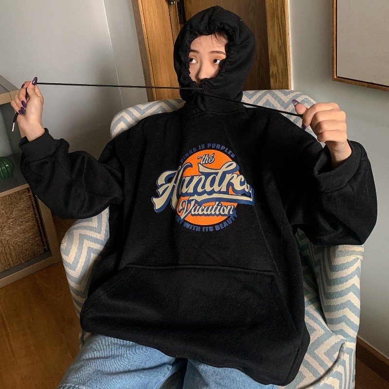 Áo Hoodies Tay Dài Hoạ Tiết Chữ In Thiết Kế Dáng Rộng Thoải Mái