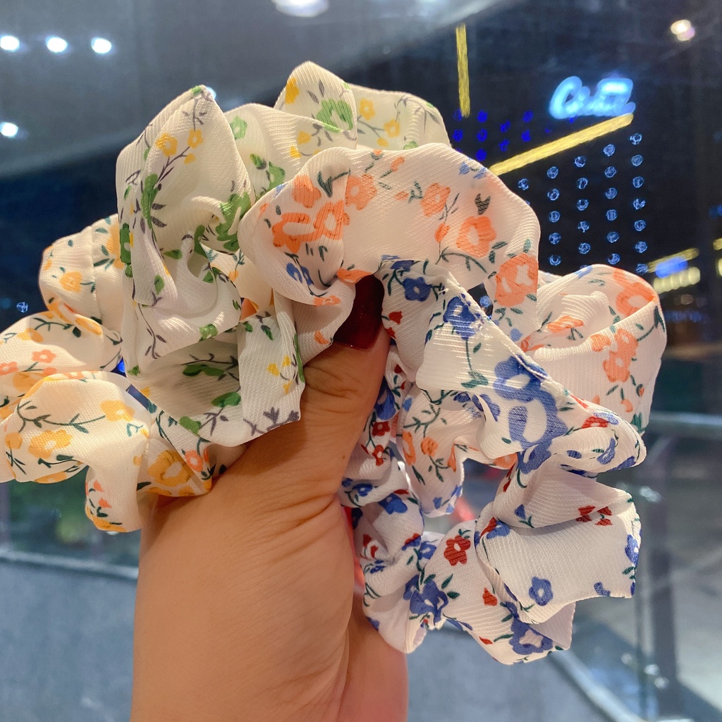 Haimeikang Dây buộc tóc vải voan họa tiết hoa đơn giản ngọt ngào phong cách hàn quốc