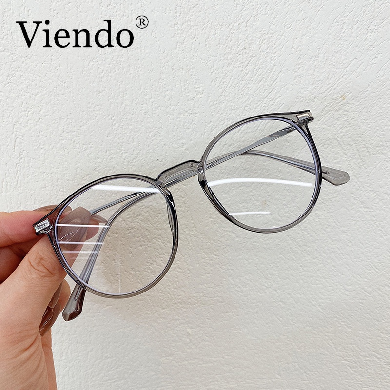 Mắt kính VIENDO gọng tròn tròng đổi màu trong suốt chống ánh sáng xanh thời trang có cắt kính cận theo yêu cầu