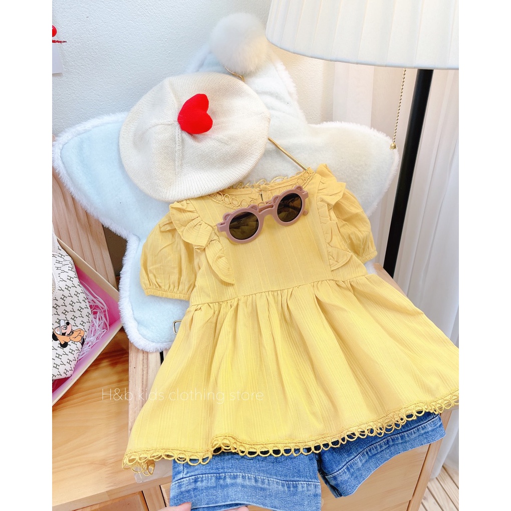 Set áo đũi ren quần jean đùi xinh xắn cho bé gái | BigBuy360 - bigbuy360.vn