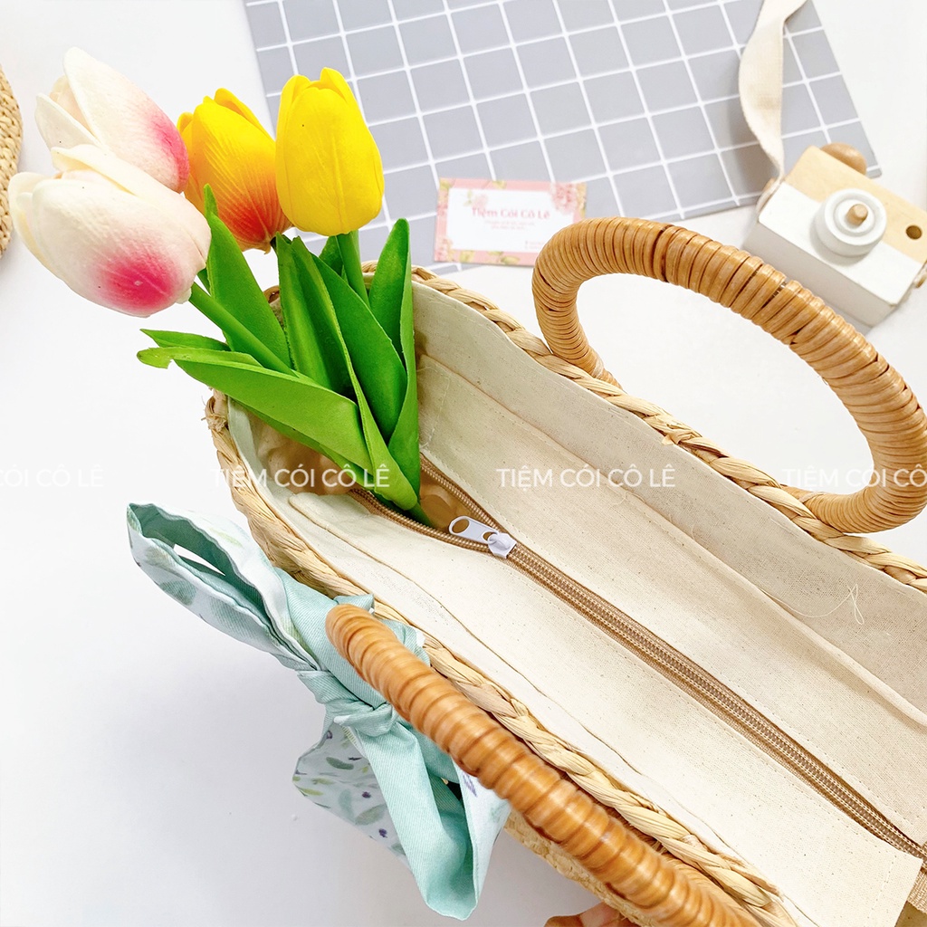 Túi lục bình đan hoa thị đi biển chụp ảnh áo dài xinh xắn - Tiệm Cói Cô Lê