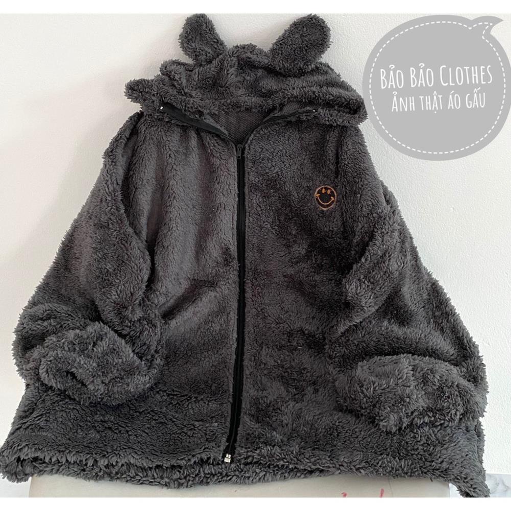 Áo Khoác Tai Gấu Xám Hot Trend Phong Cách Unisex Nam Nữ- Áo Khoác Kéo Khoá Ulzzang