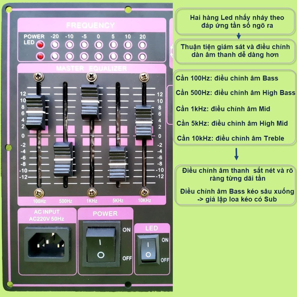 Mạch loa kéo 4 tấc đơn DSP Reverb Echo có chống hú - Equalizer 5 Band kèm loa và mic UHF xám