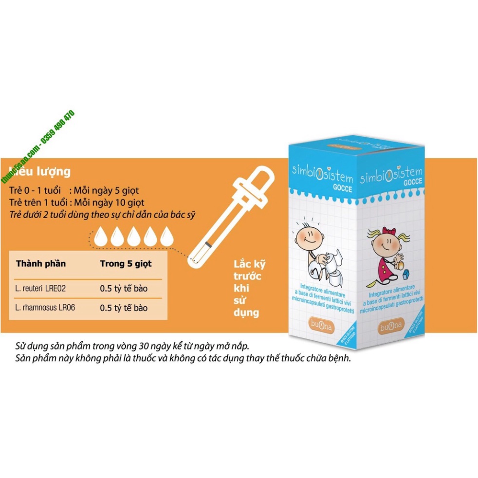 BUONA SIMBIOSISTEM BỔ XUNG LỢI KHUẨN SỐNG DẠNG NHỎ GIỌT CHO BÉ 10ML