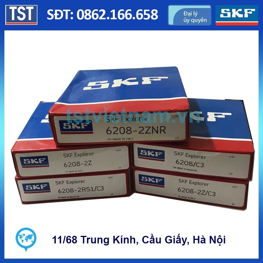 VÒNG BI BẠC ĐẠN SKF CHÍNH HÃNG 6208, 6208/C3, 6208-2RS1/C3, 6208-2Z, 6208-2Z/C3, 6208-2ZNR