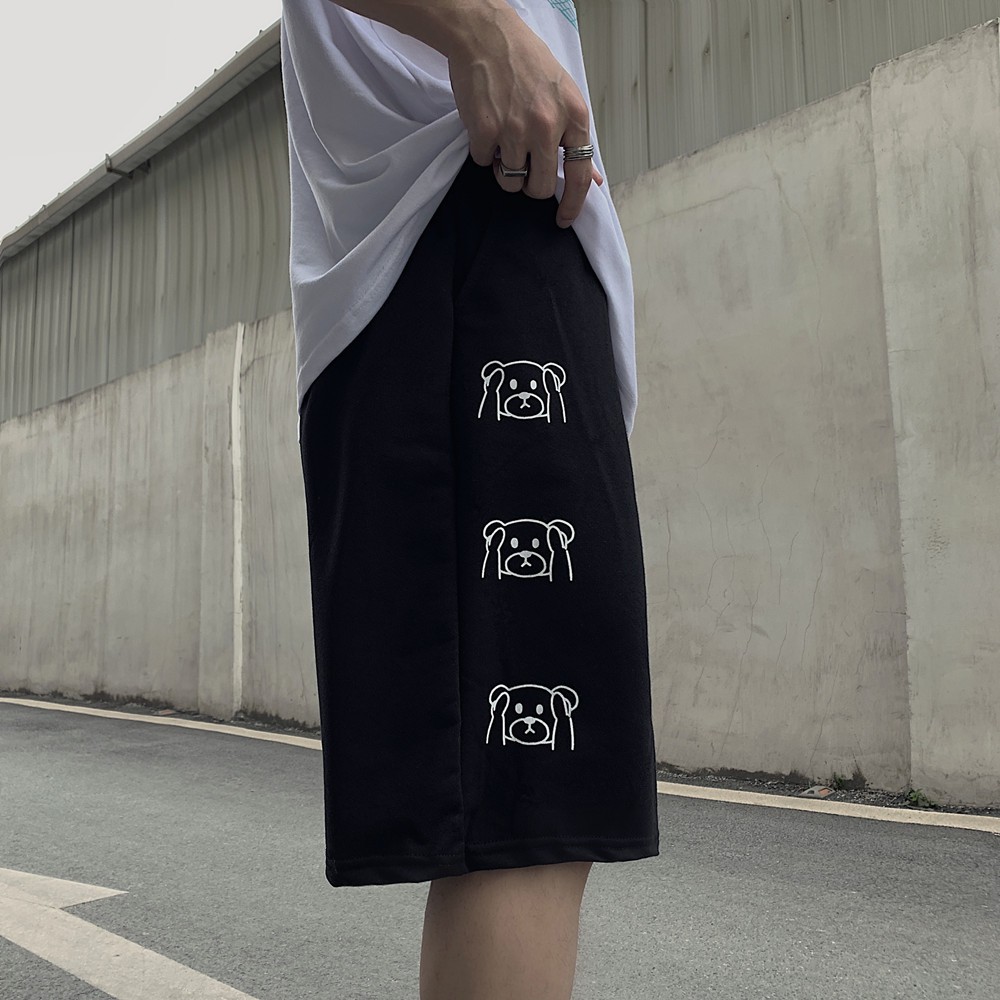 Quần đùi nam nữ mặc nhà in hình gấu, short thun unisex Yinxx QS51