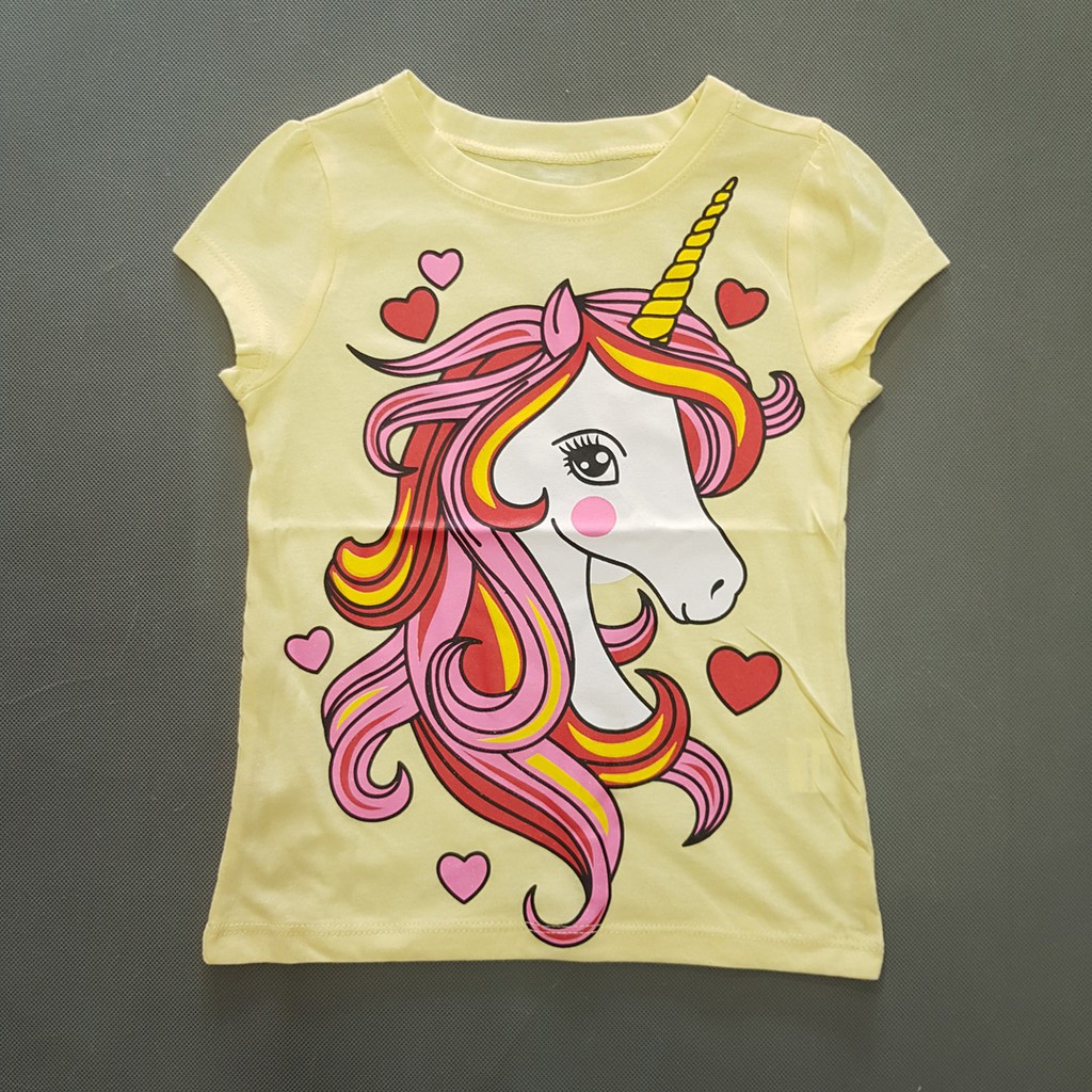 Áo thun cotton in hoạt hình pony unicorn kỳ lân bé gái