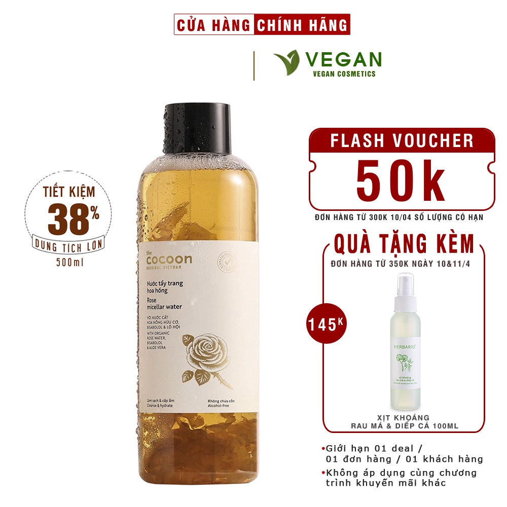 Nước tẩy trang hoa hồng cocoon 500ml (rose micellar water)