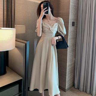 Đầm cổ vuông kiểu retro thời trang pháp quý phái S-xl