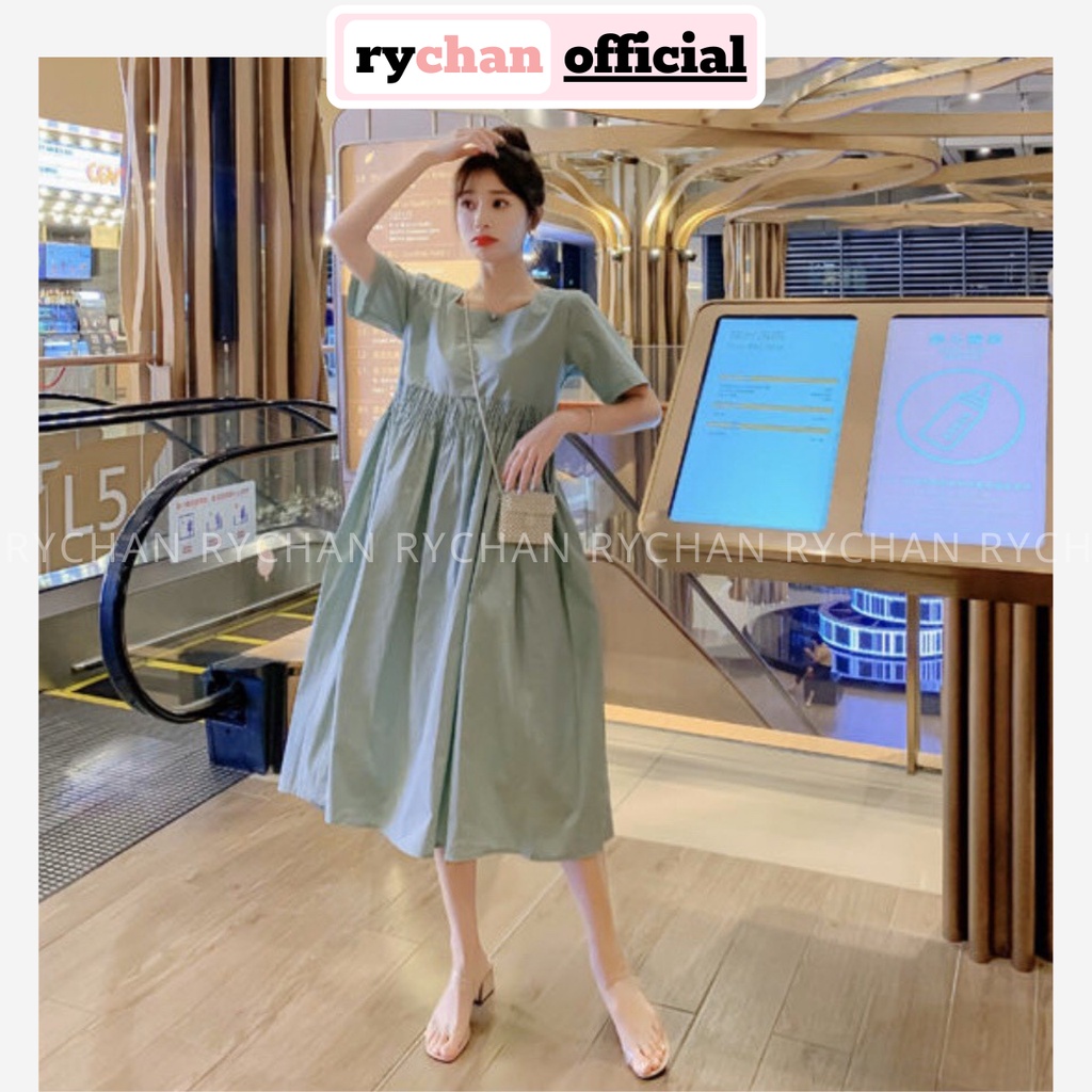 Đầm Xòe Xanh Mint Cổ Vuông Nhún Eo Nơ Sau Dễ Thương - DX650