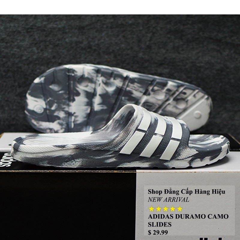Dép Adidas Duramo Camo chính hãng màu trắng xám sọc trắng
